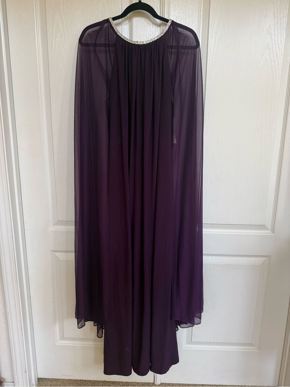 NWT R&M Richards Plum 14W Formal Cape Dress Rhinestone Neckline - Picture 3 of 9